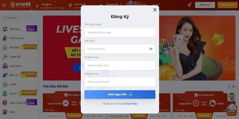 Hiện tại nhà cái cho phép thành viên đăng ký tài khoản miễn phí